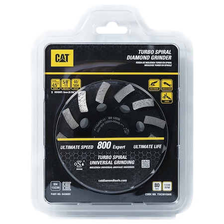 Caterpillar 800 Expert Turbo Segmented Brazed 16/24 Mesh Grit Diamond Grinder 5/8-In 11 Thread 4 1/2-In - 115mm DA36081